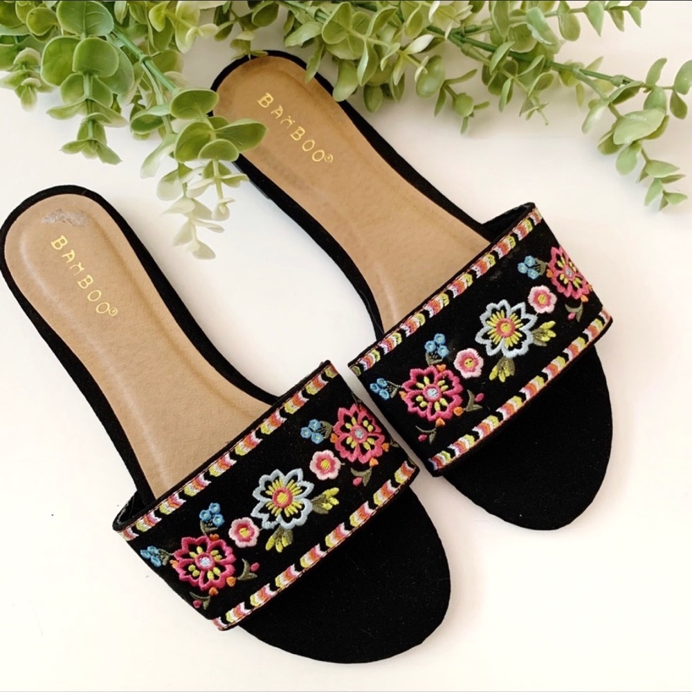 BAMBOO Embroidered Boho Slide Sandals
